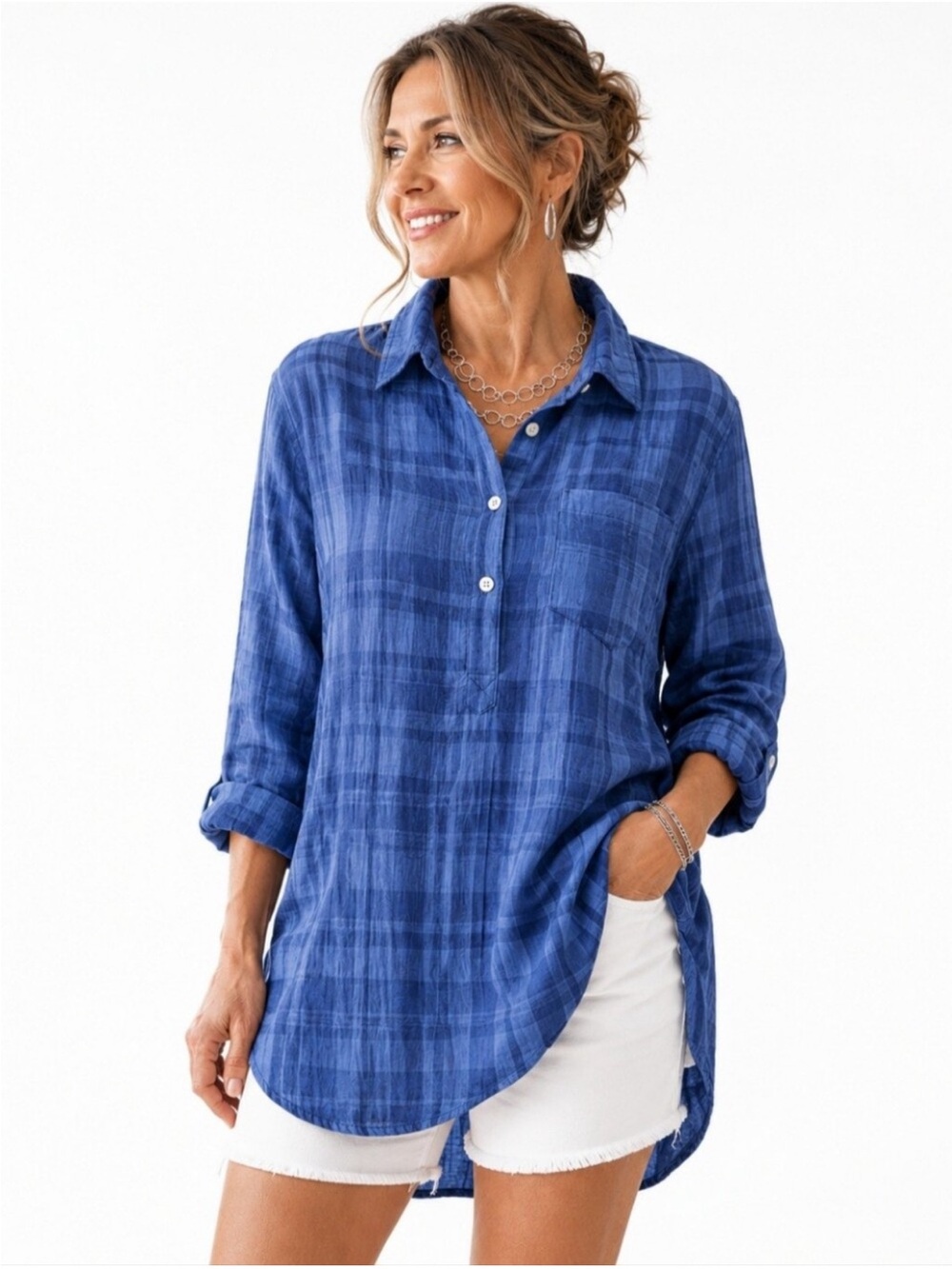Lauren Ralph Lauren 100% Linen Tunic Popover Blue size XL